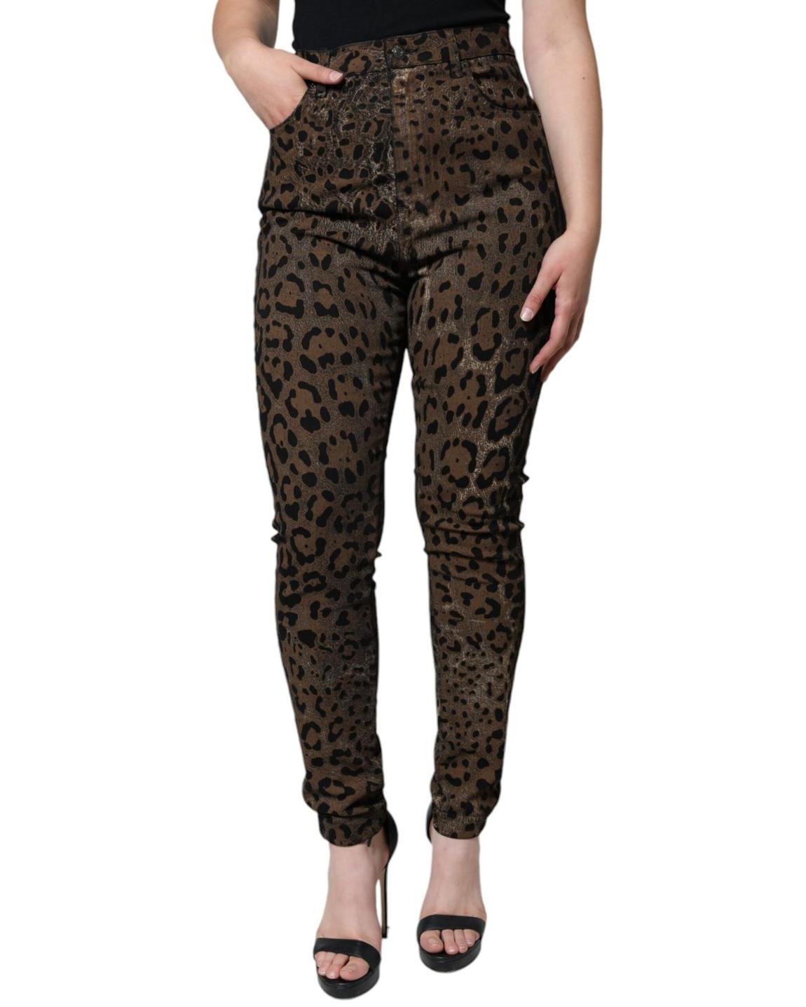 HighWaisted Leopard Skinny Jeans Wo - Brown Jeans main product photo