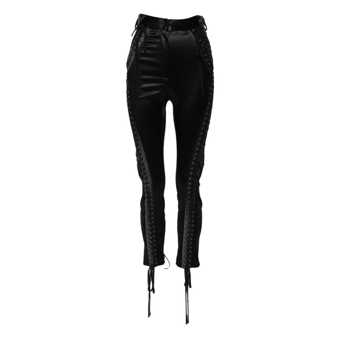 Lace Detail High Waist Skinny Pants - Black Jeans main product photo