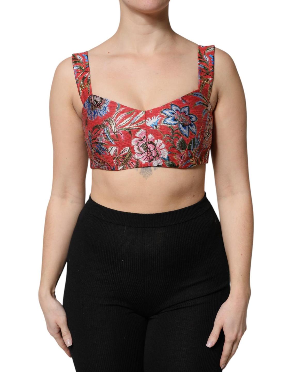 Floral Brocade Crop Top Wo - Red Tops main product photo