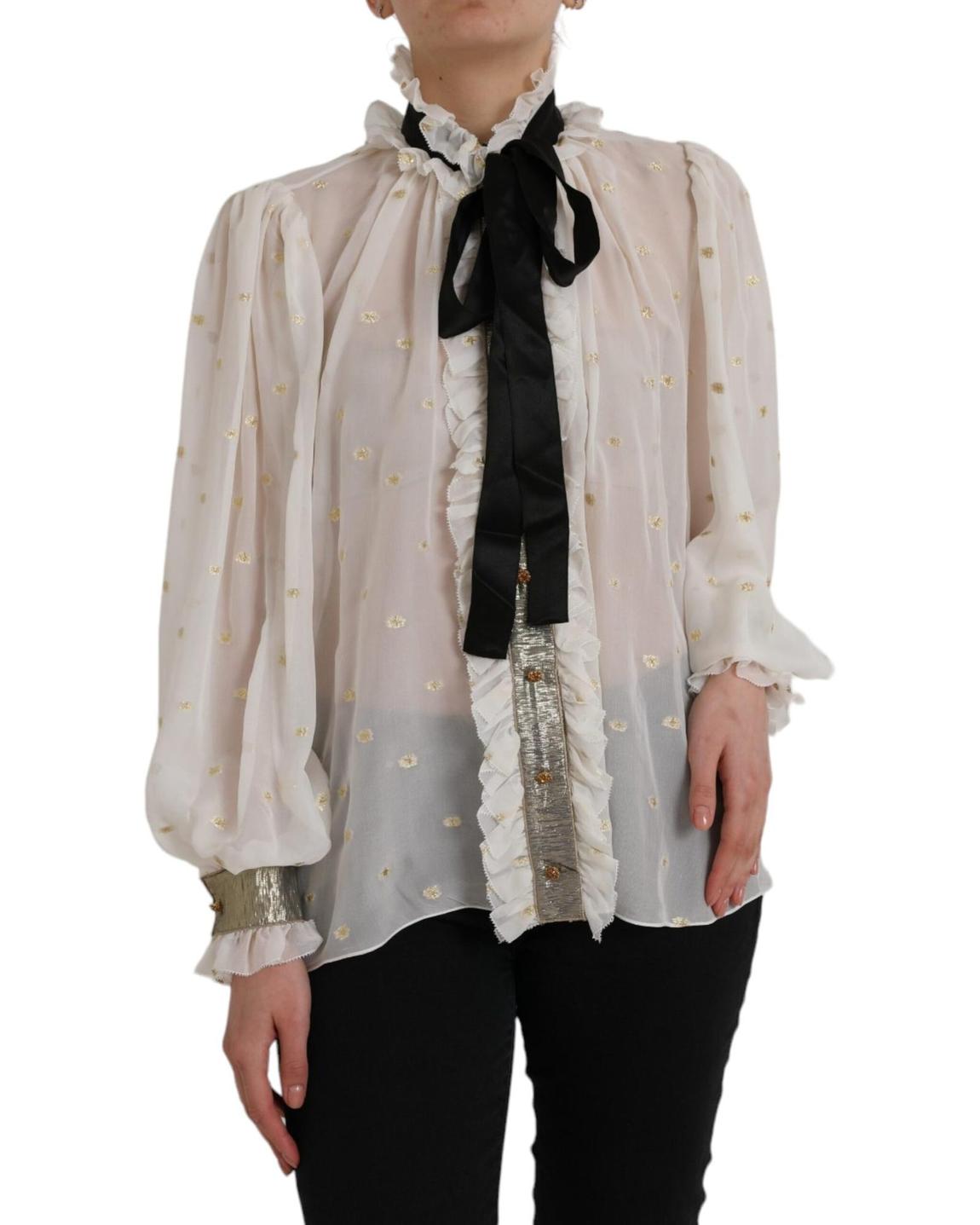 Dolce Gabbana Silk Blouse High Neck Ruffle Blouse Wo - Off White main product photo