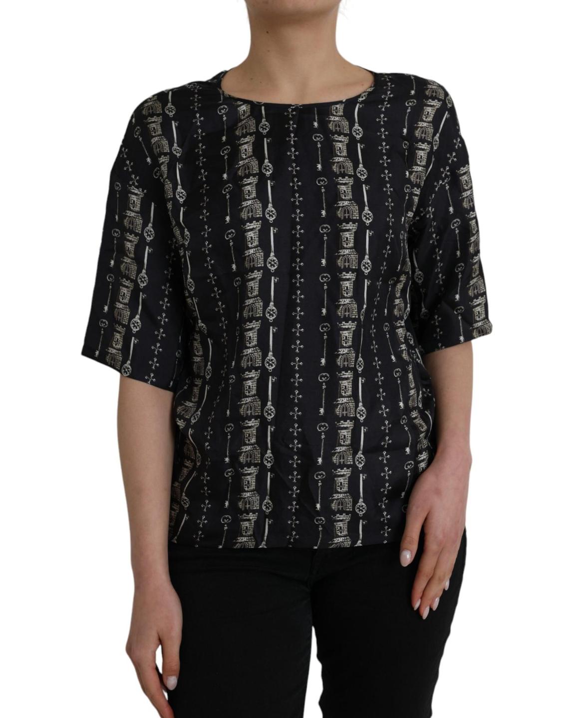 Dolce Gabbana Silk Top Key Print - Black Tops main product photo