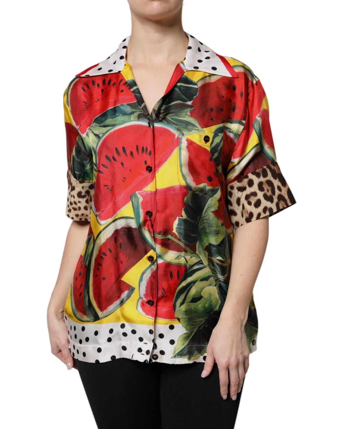 Watermelon Print Silk Blouse Wo - Multicolor Tops main product photo