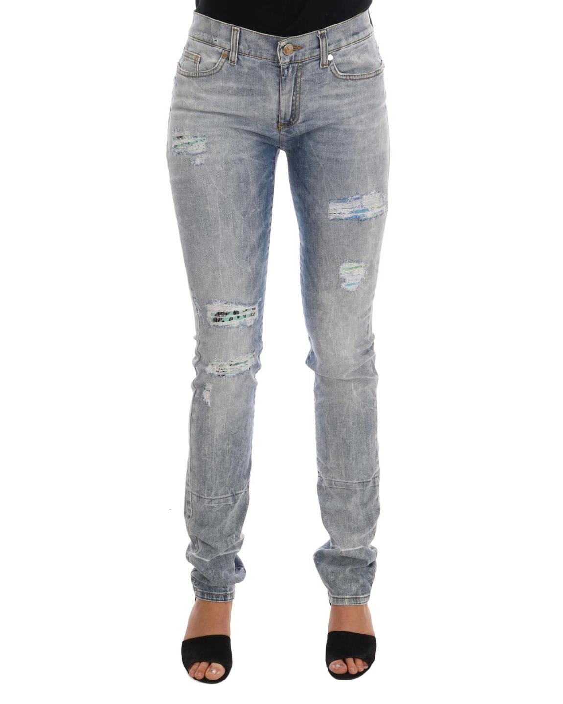 Distressed Patchwork Skinny Jeans Wo - Blue Jeans main product photo