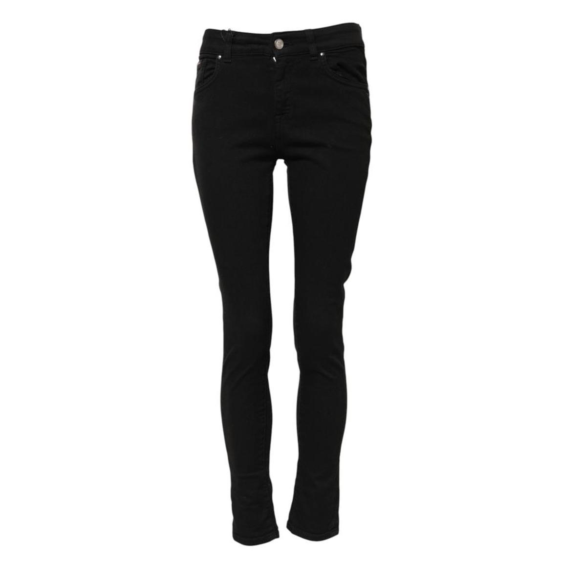 Skinny Mid Waist Denim Jeans with Zipper Closure and Logo Details main product photo
