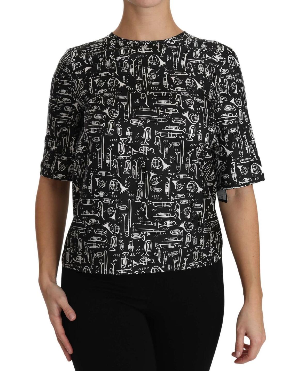 Musical Instruts Print Top TSH2894 Wo - Black Tops main product photo