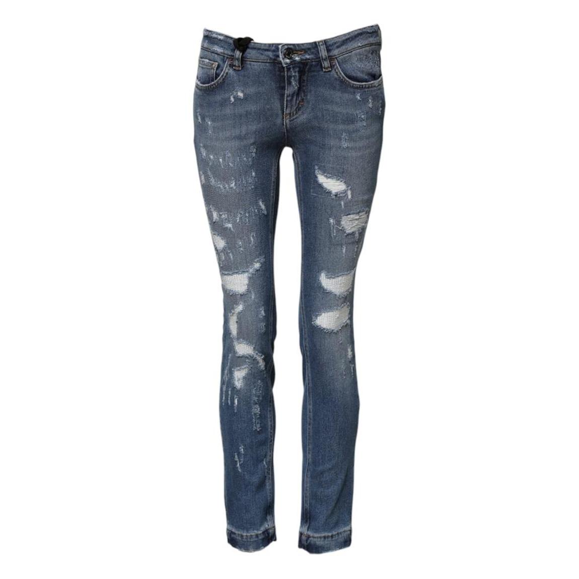 Tattered Skinny High-Waisted Denim Jeans with Zipper Closure - main product photo