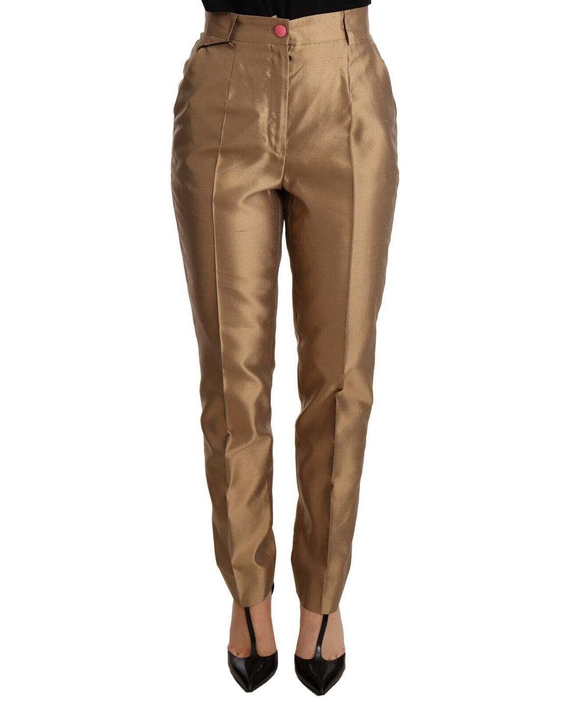 Dolce Gabbana Gold Silk Trousers Jeans main product photo