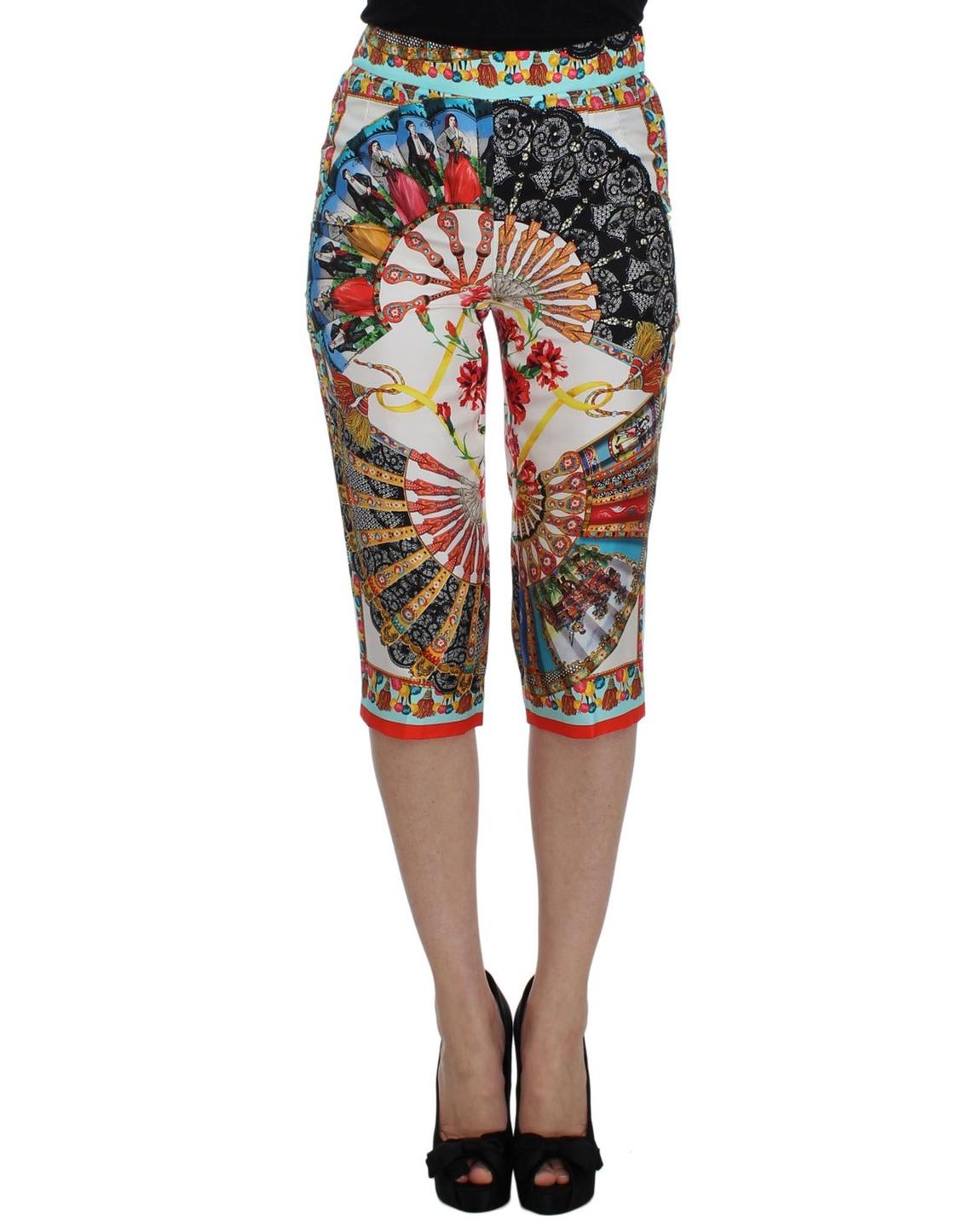 Dolce Gabbana Fan Print Silk Culottes - Multicolor Jeans main product photo