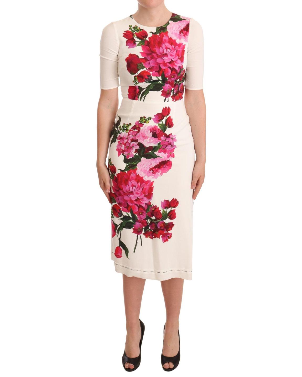 Floral Print Midi Dress Half Sleeves - White Dresses main product photo