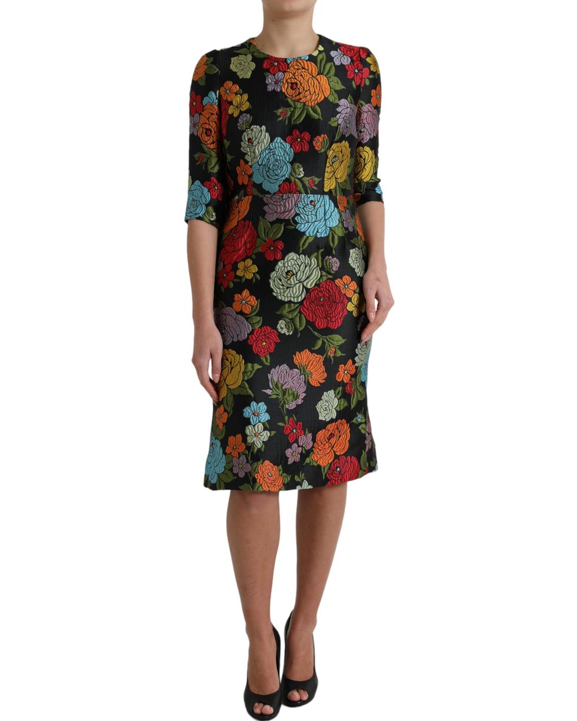 Floral Brocade Dress Multicolor Wo - Black Dresses main product photo