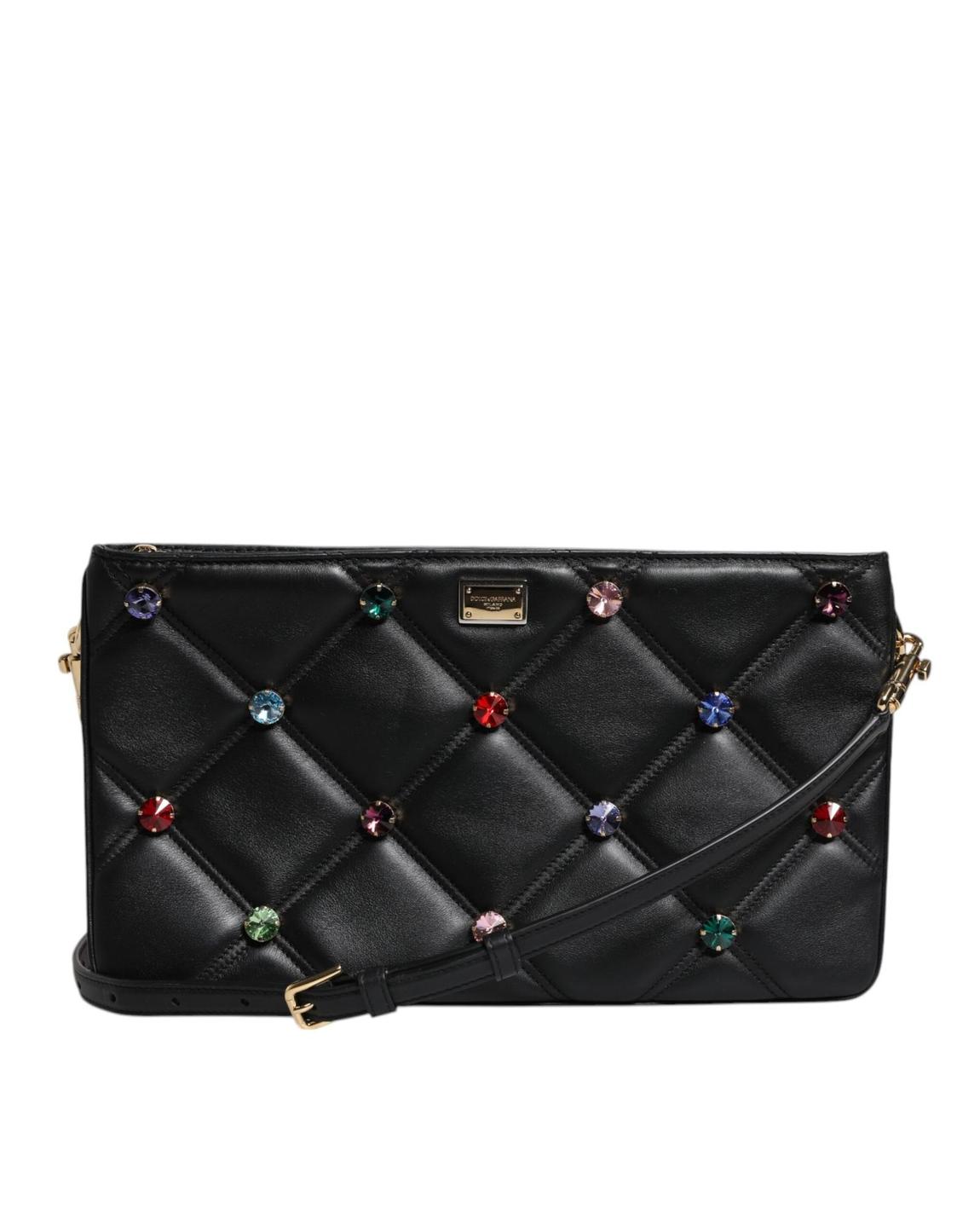 Quilted CrystalEmbellished Shoulder Bag Wo - Black main product photo