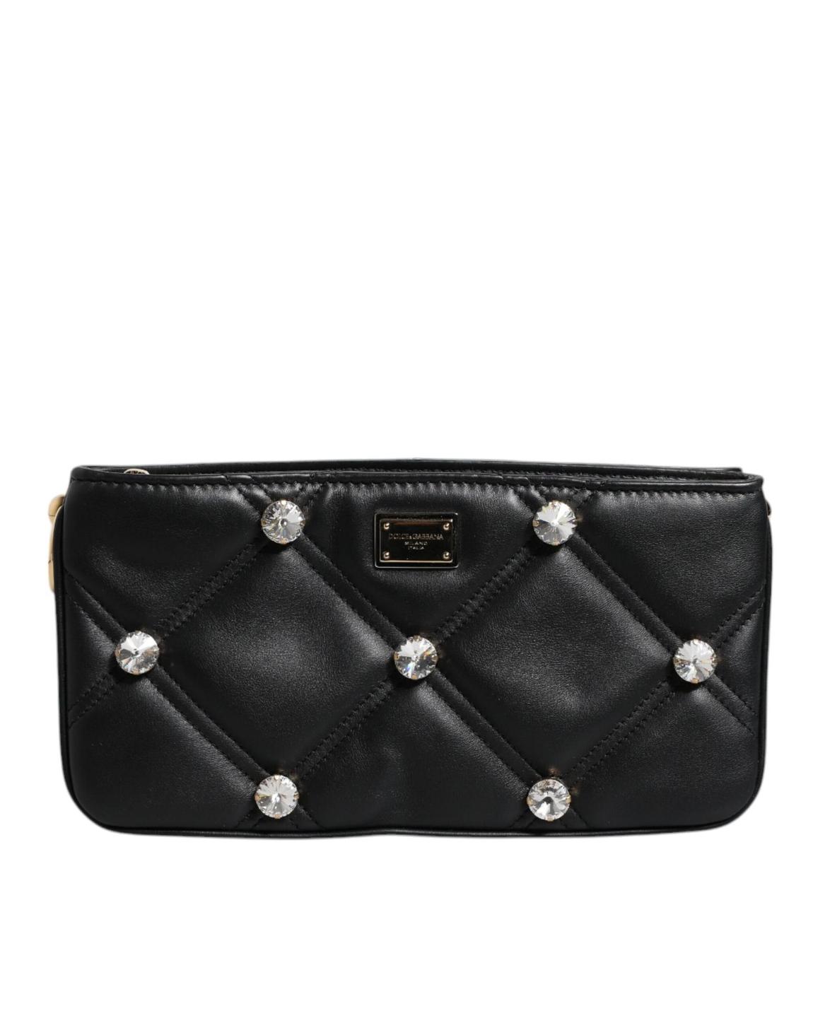 CrystalEmbellished Quilted Shoulder Bag Wo - Black main product photo