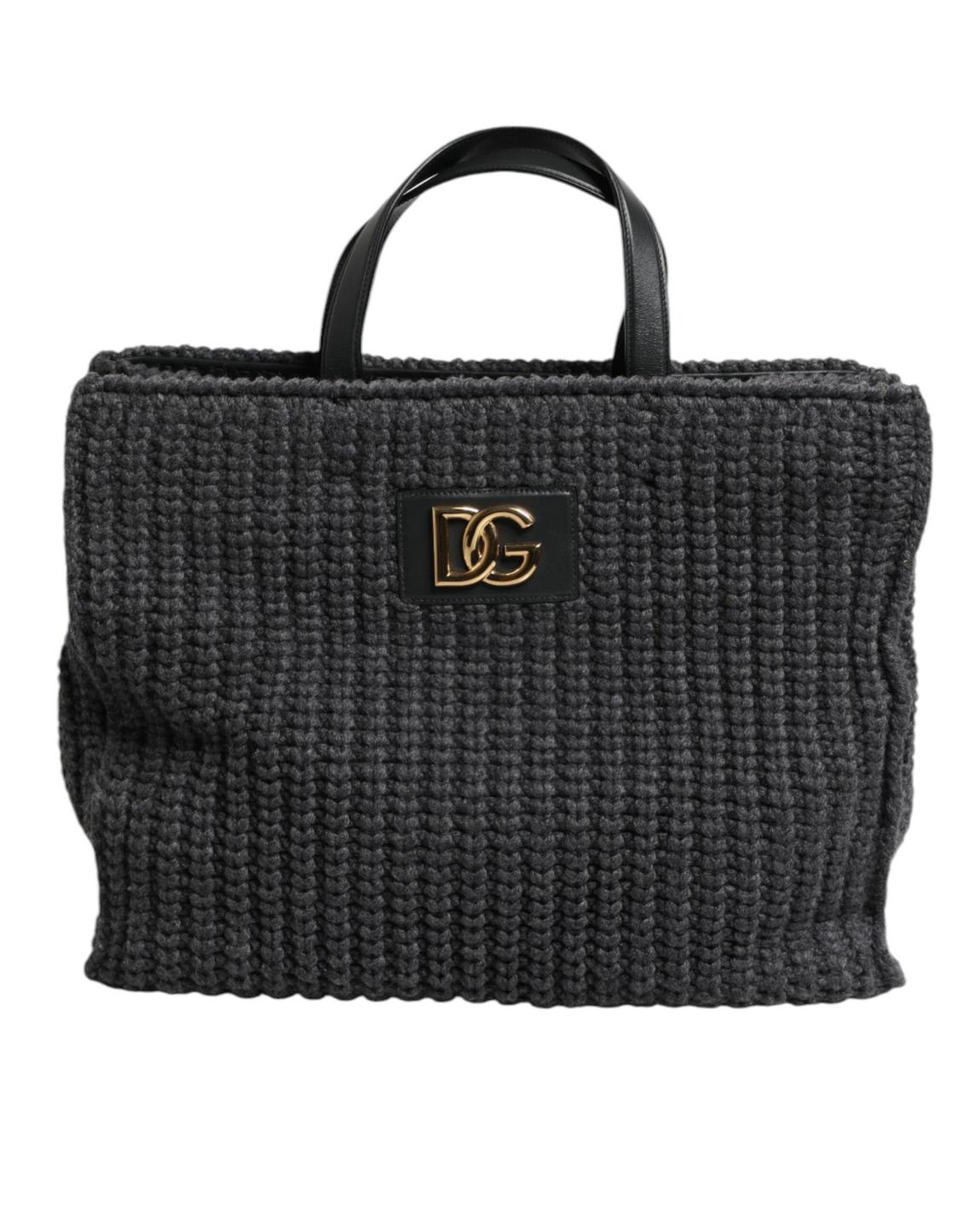 Knitted Tote Bag with Leather Handles Wo - Black Shoulder Bags main product photo