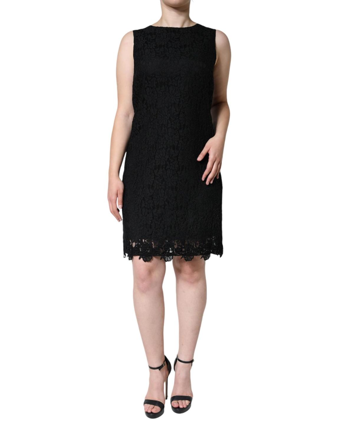 Lace Sheath Dress Sleeveless Boat Neck - Black Dresses main product photo