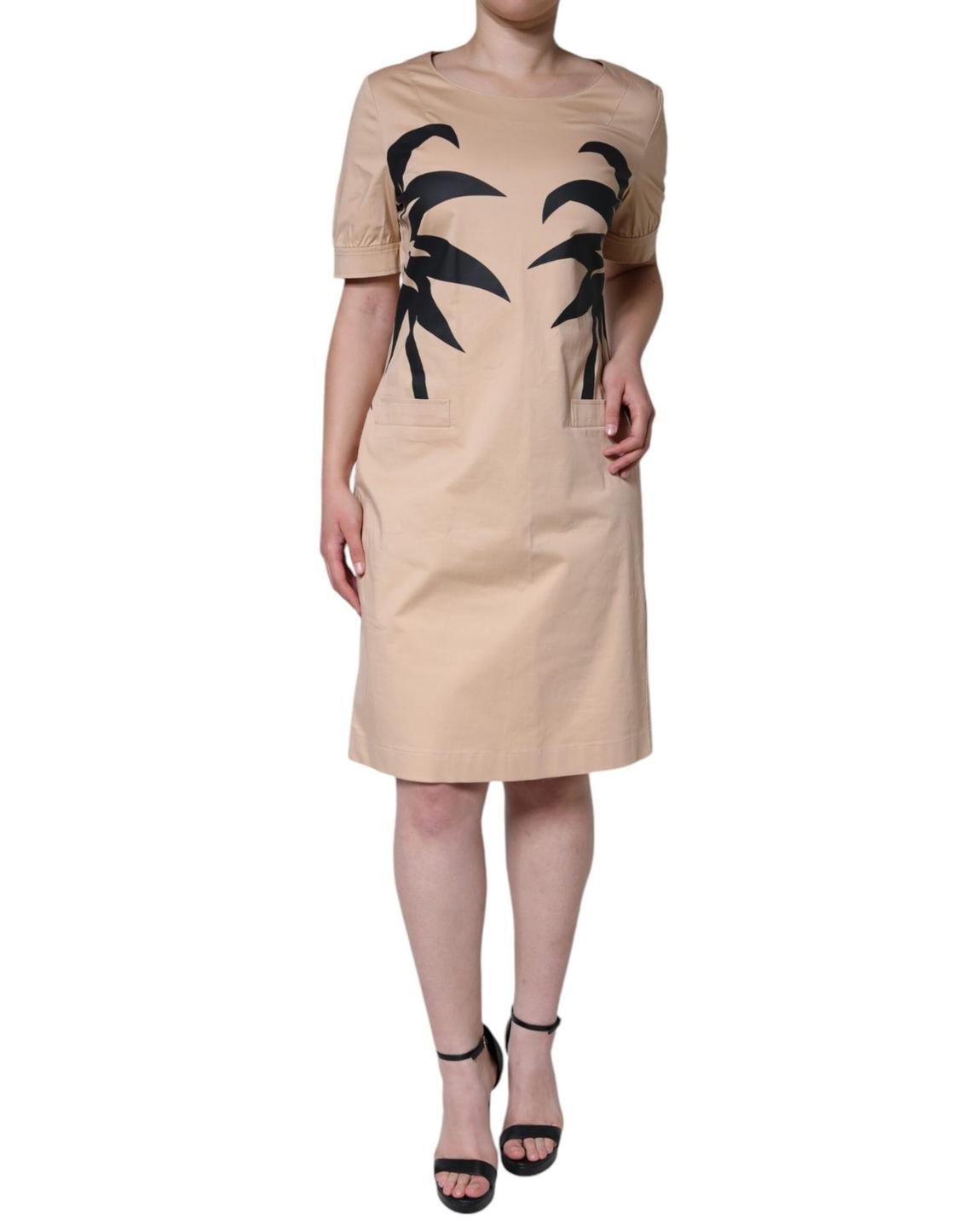 Palm Print Short Sleeve Dress - Beige Dresses main product photo