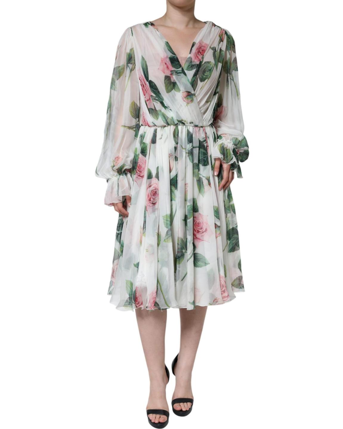 FloralPrint Silk Midi Dress - White Dresses main product photo