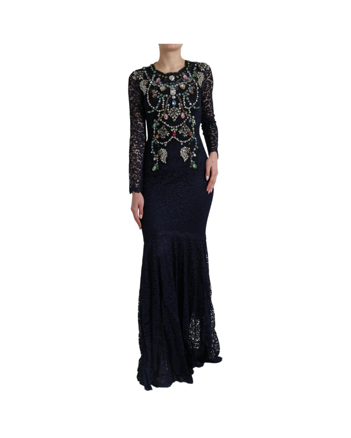 Embellished Lace Dress Mermaid Gown - Blue Dresses main product photo