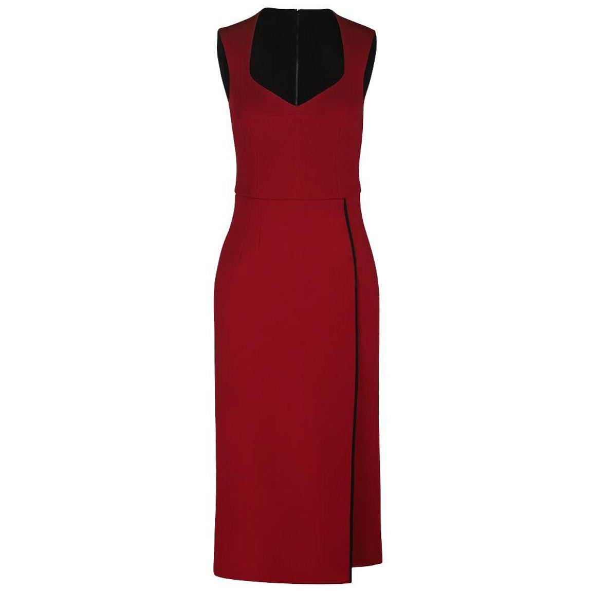 Sleeveless Midi Jersey Sheath Dress with Corset Detail Wo - Red main product photo