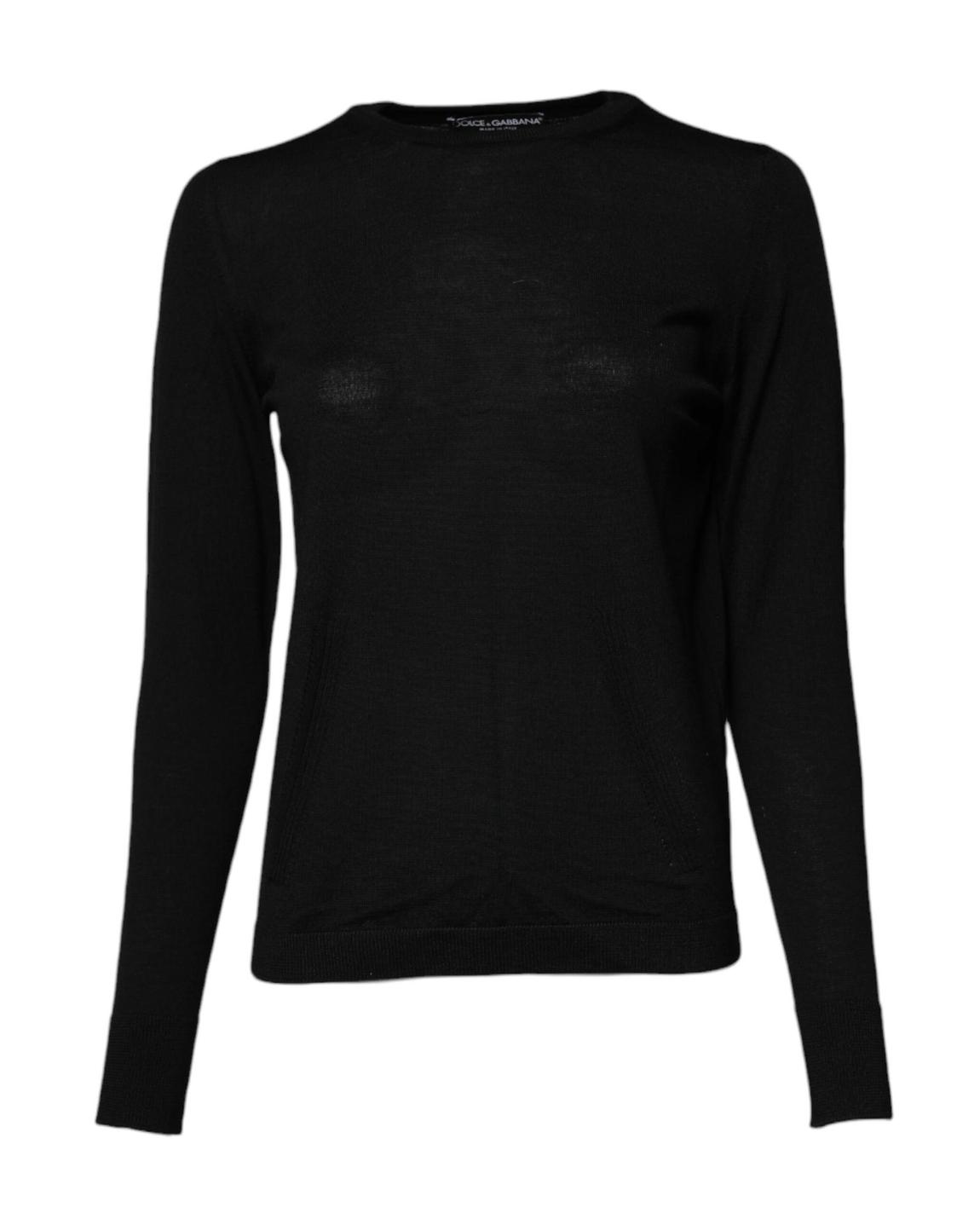 Merino Wool Knit Pullover Sweater - Black main product photo