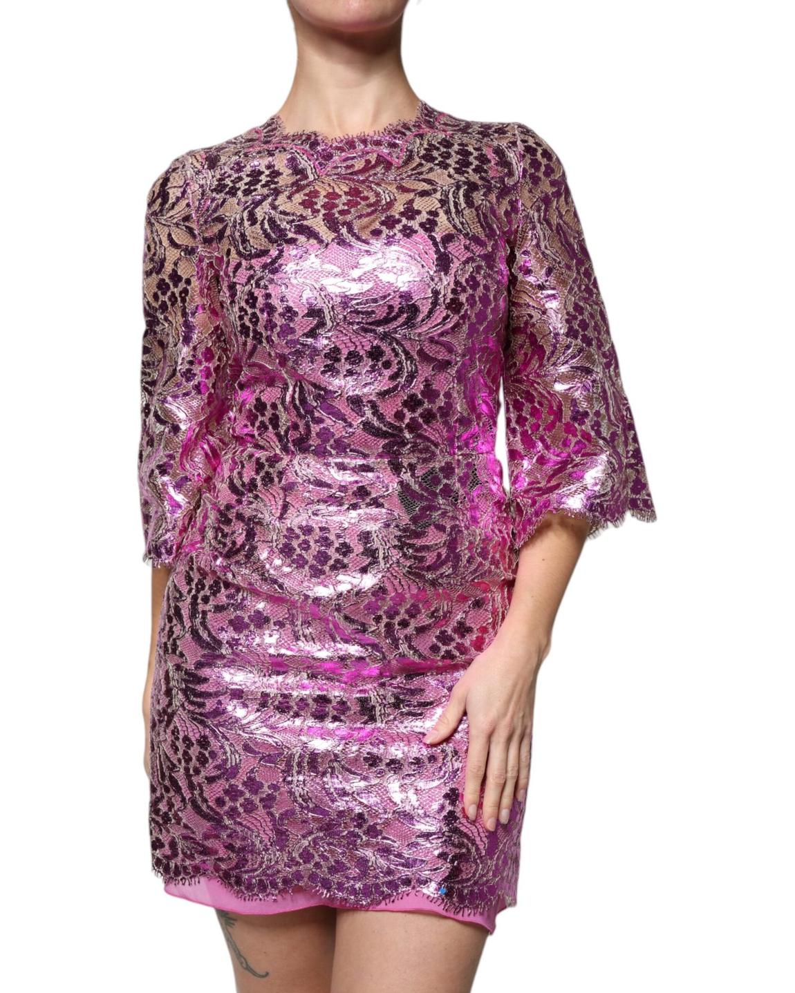 Metallic Lace Mini Dress Wo - Fuchsia Dresses main product photo