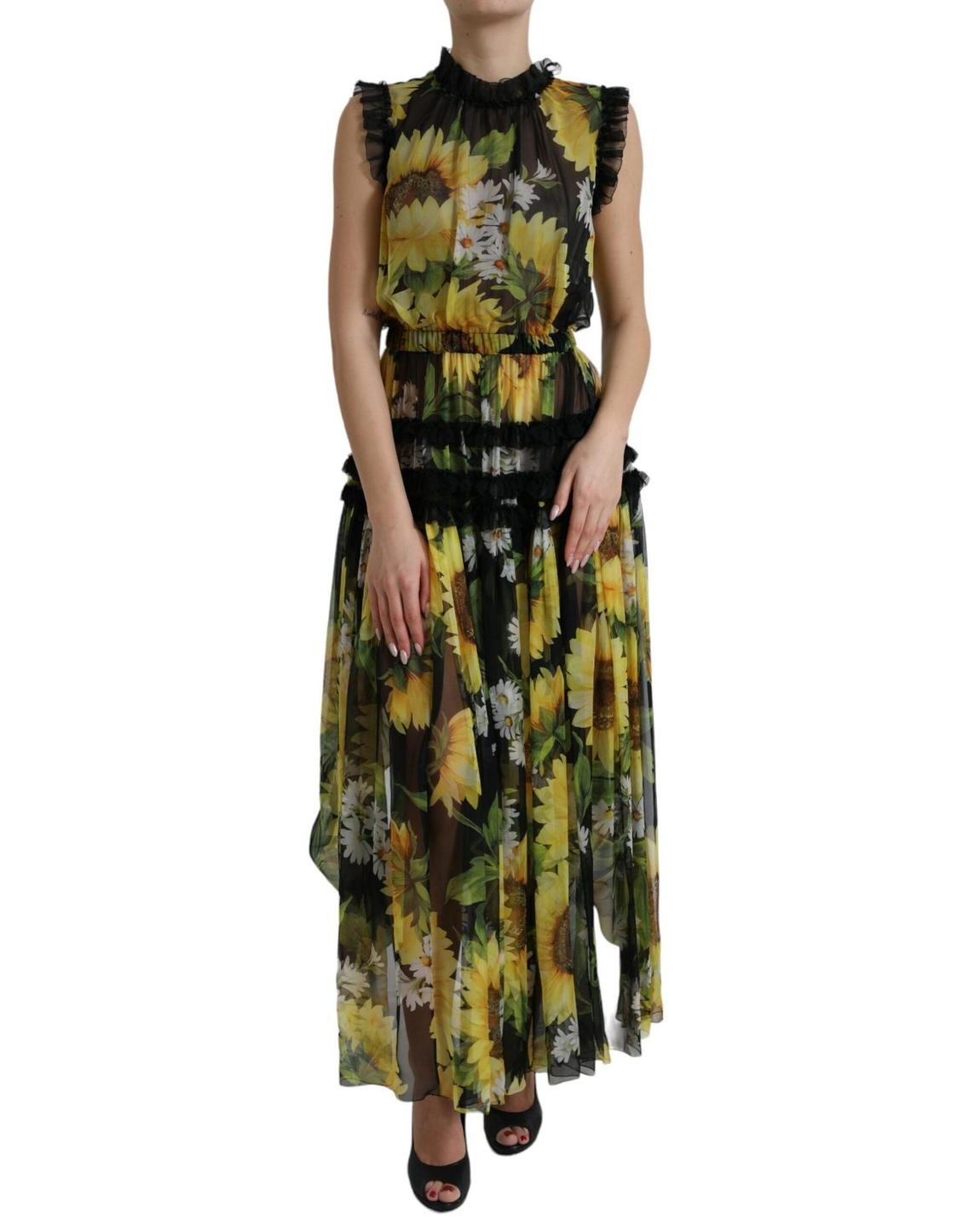 Sunflower Print Maxi Dress Wo - Black Dresses main product photo