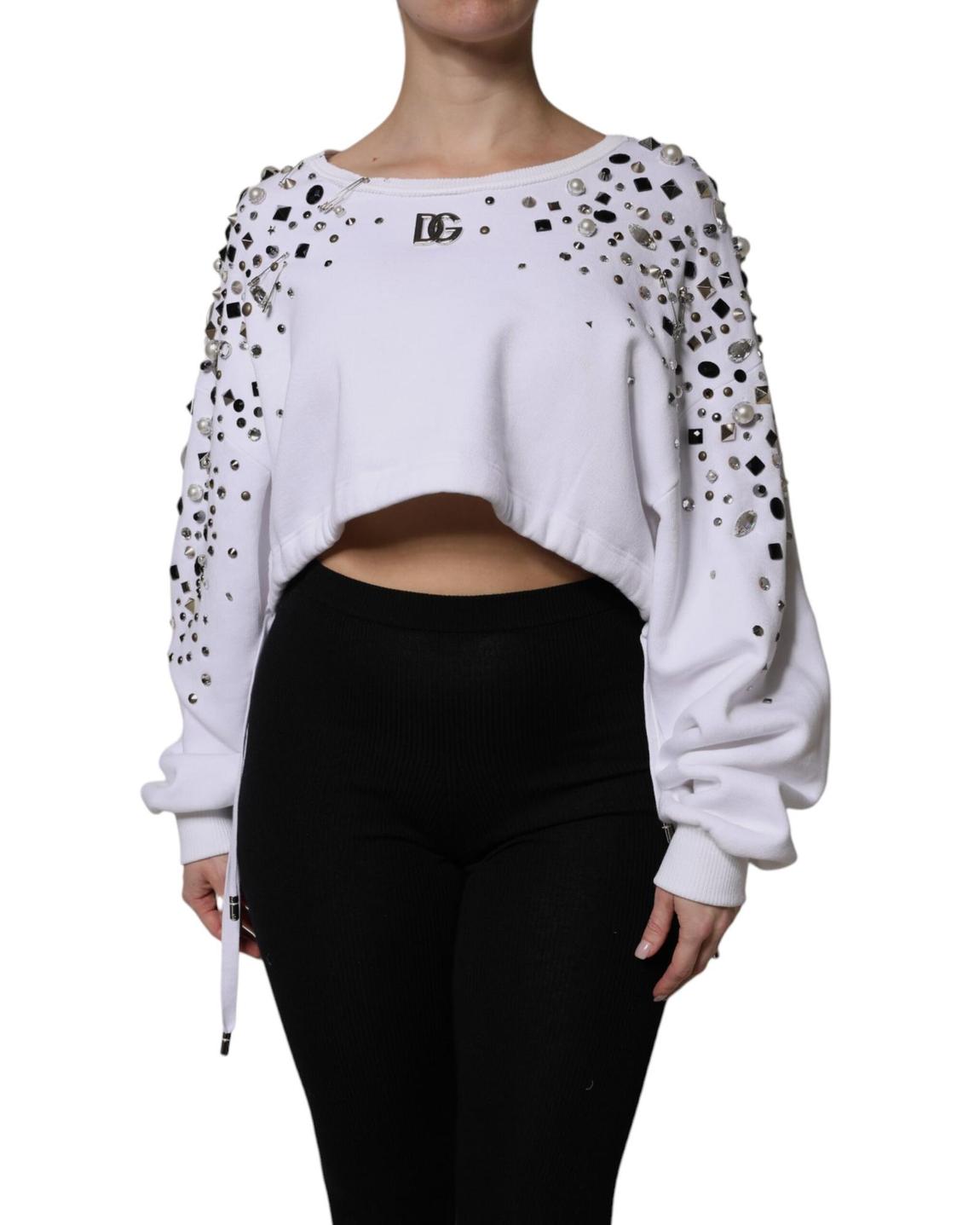 Cropped Sweatshirt Embellished - White Sweaters main product photo