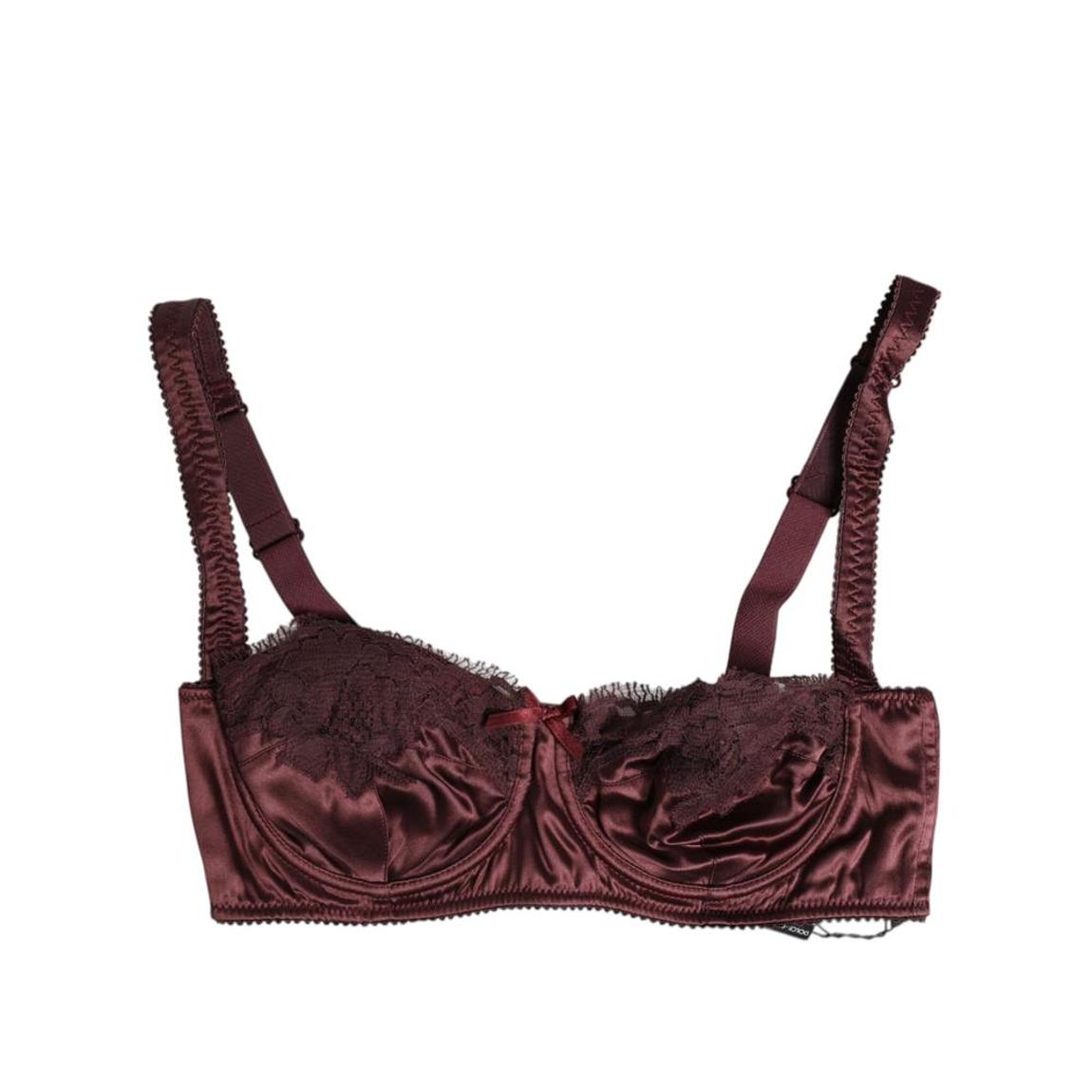 Silk Underwired Balconette Bra with Four Hook Closure Wo - Burgundy main product photo