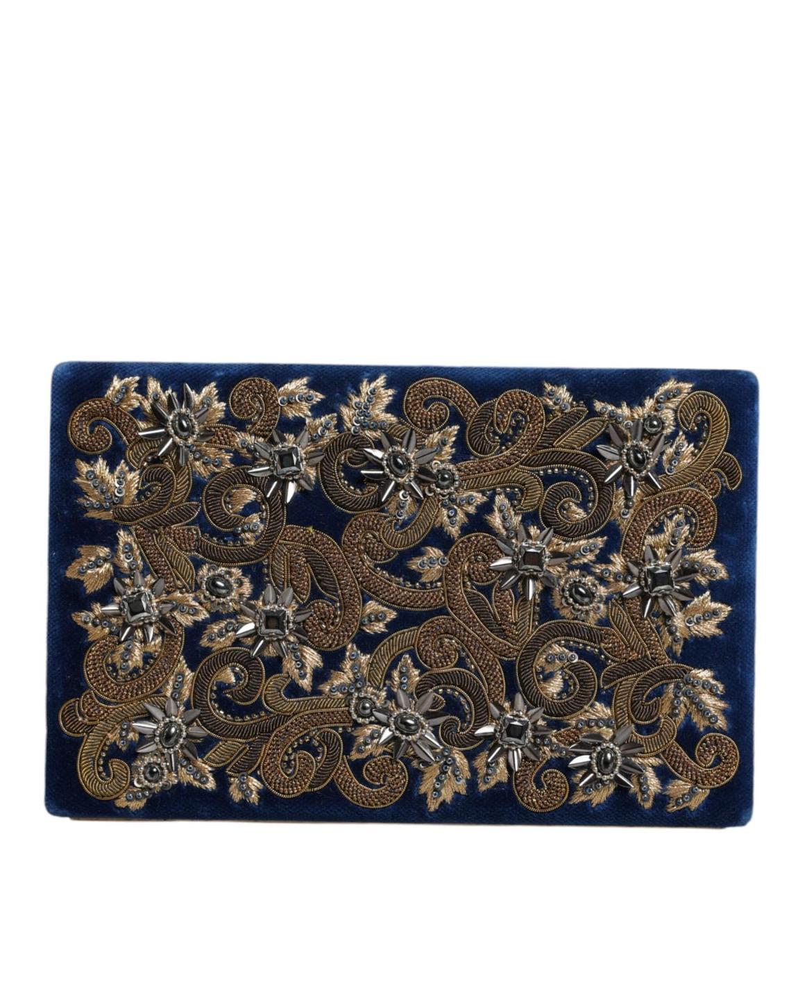 Embroidered Pattern Velvet Clutch Party Bag Wo - Blue Clutch Bags main product photo