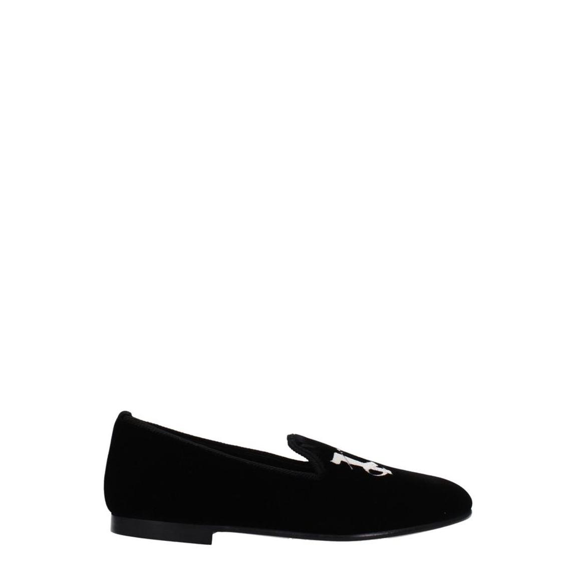 Velvet Loafer with Front Logo and Leather Sole - Black main product photo
