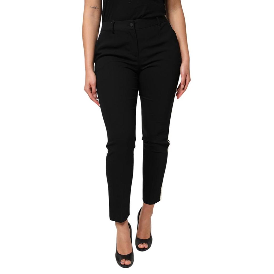 High Waist Wool Tapered Pants with Zipper Closure - Black Jeans main product photo
