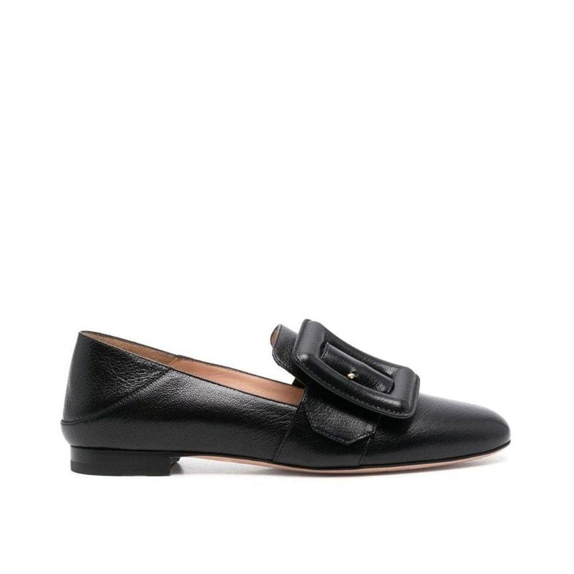 Janelle Leather Loafers with Decorative Buckles - Black main product photo