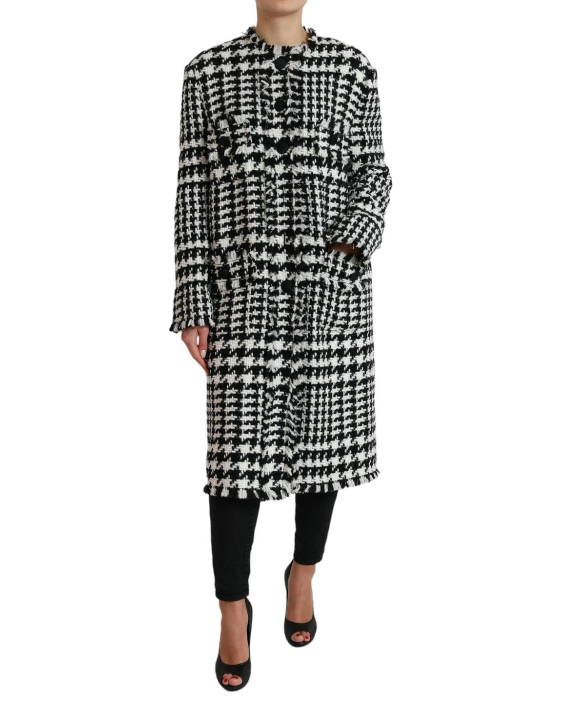 Longline Tweed Coat Model JKT3697 Wo - Black And White Jackets main product photo