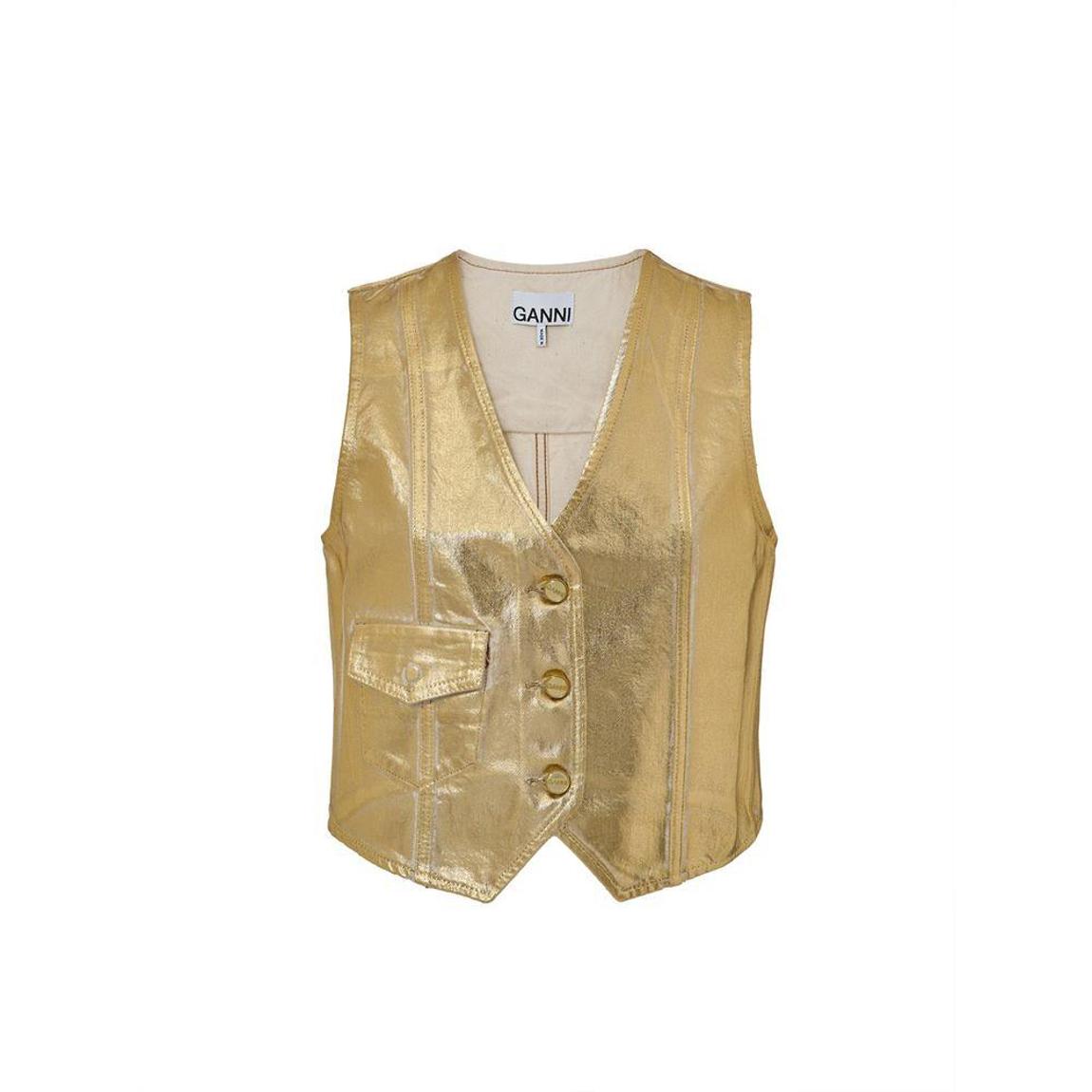 Cotton Sleeveless Jacket with Plexi-Covered Buttons and Snap-Button main product photo