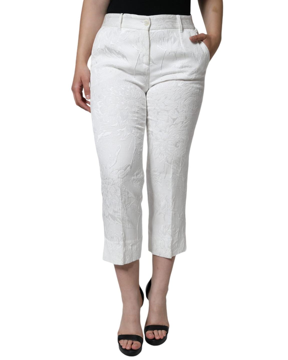 Floral Brocade Cropped Trousers - White Jeans main product photo