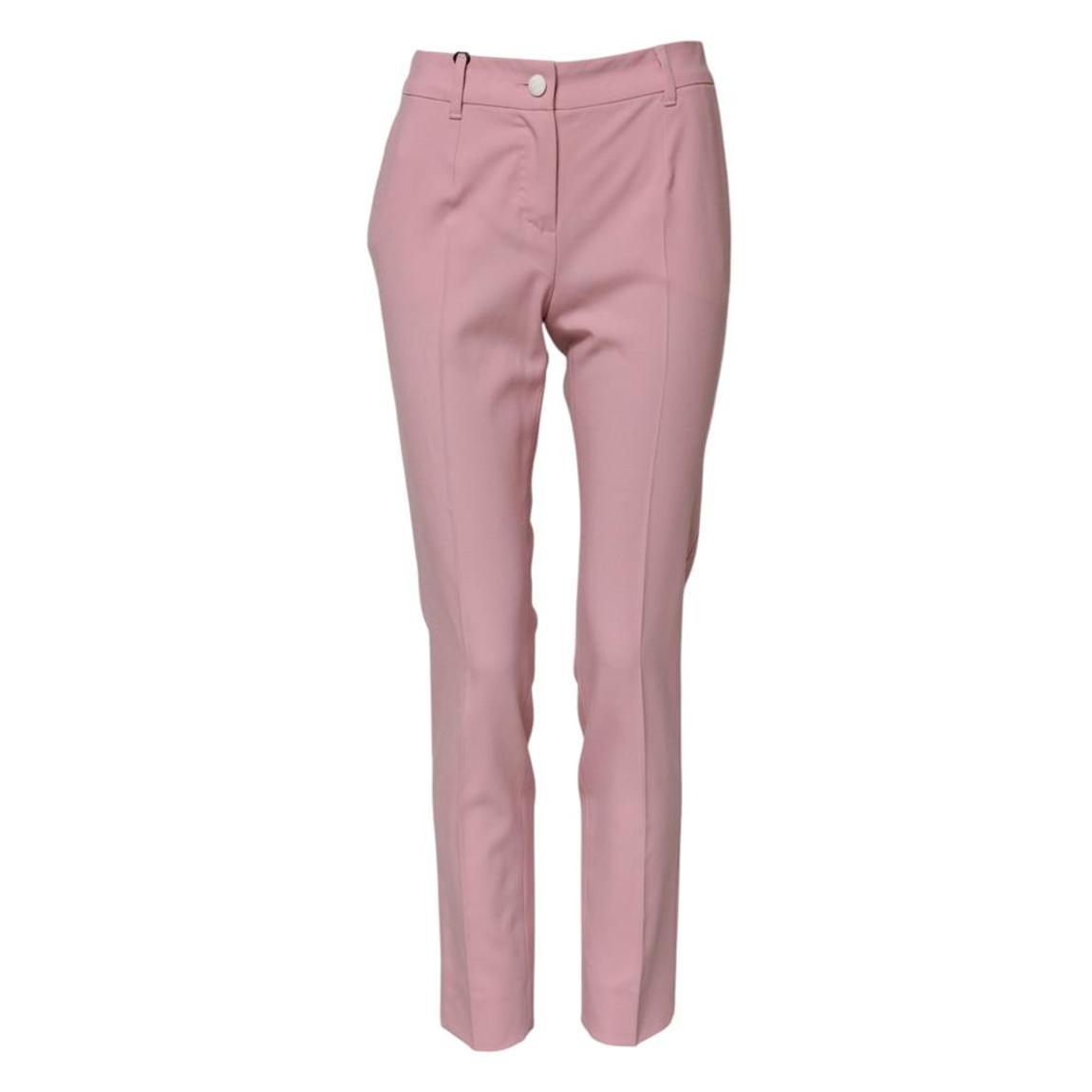 High Waist Tapered Wool Pants with Zipper Closure - Pink Jeans main product photo