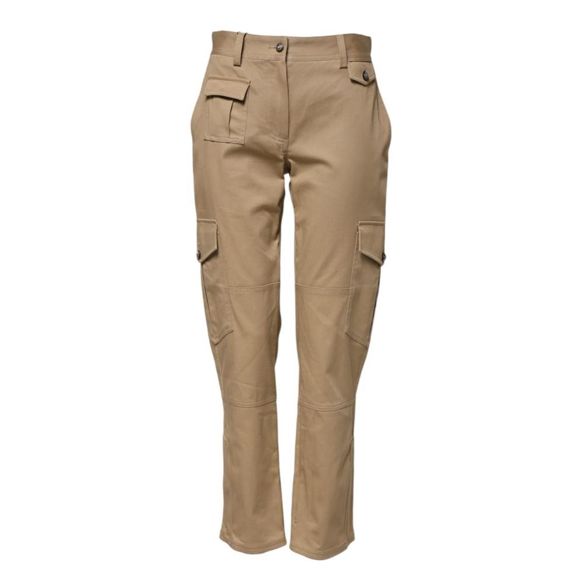 Mid Waist Tapered Cargo Pants with Zipper Closure - Beige Jeans main product photo