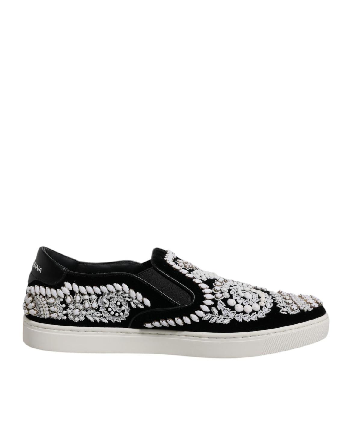 Embellished Velvet SlipOn Sneakers - Black And White Casual Shoes main product photo