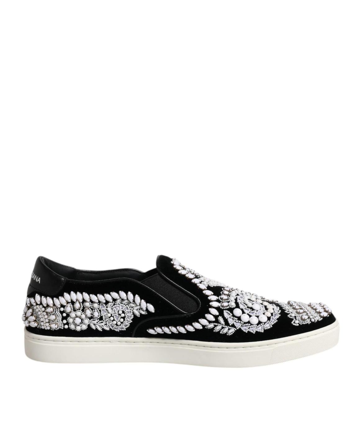 Embellished Velvet Sneakers MV6587 - Black And White Casual Shoes main product photo