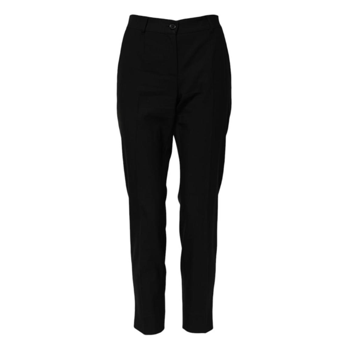 High Waist Tapered Wool Pants with Zipper Closure - Black Jeans main product photo