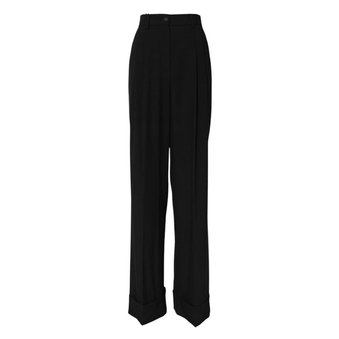 High Waist Wool Formal Pants with Zipper Closure - Black Jeans main product photo
