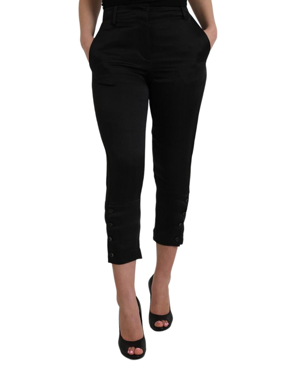 Cropped Silk Pants Button Detail Wo - Black Jeans main product photo