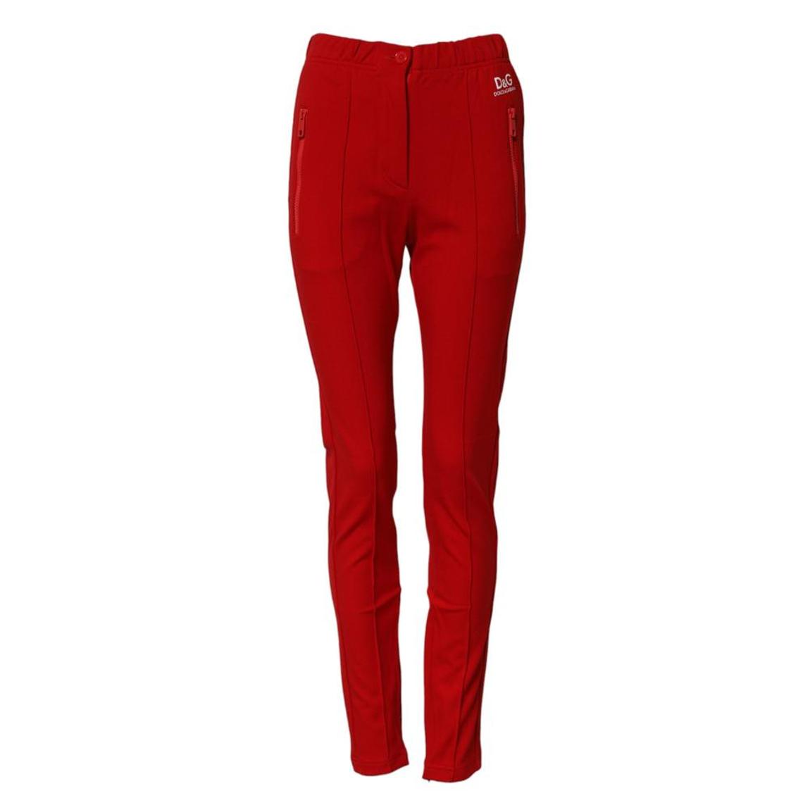 Mid Waist Slim Fit Jogging Pants with Logo Print - Red Jeans main product photo