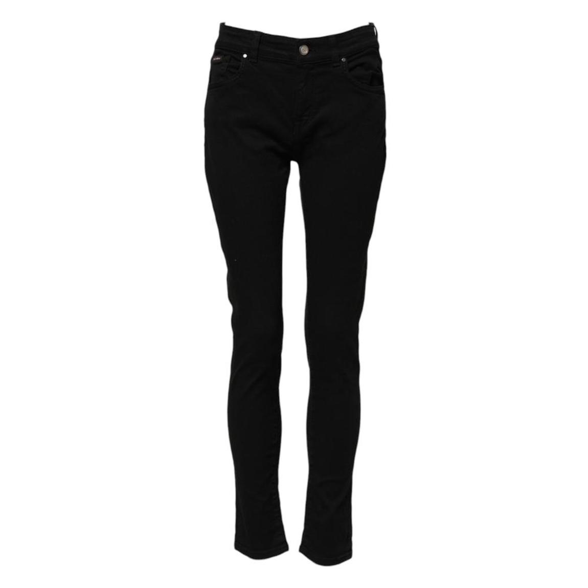 Cotton Logo Skinny Mid Waist Denim Jeans - Black Jeans main product photo
