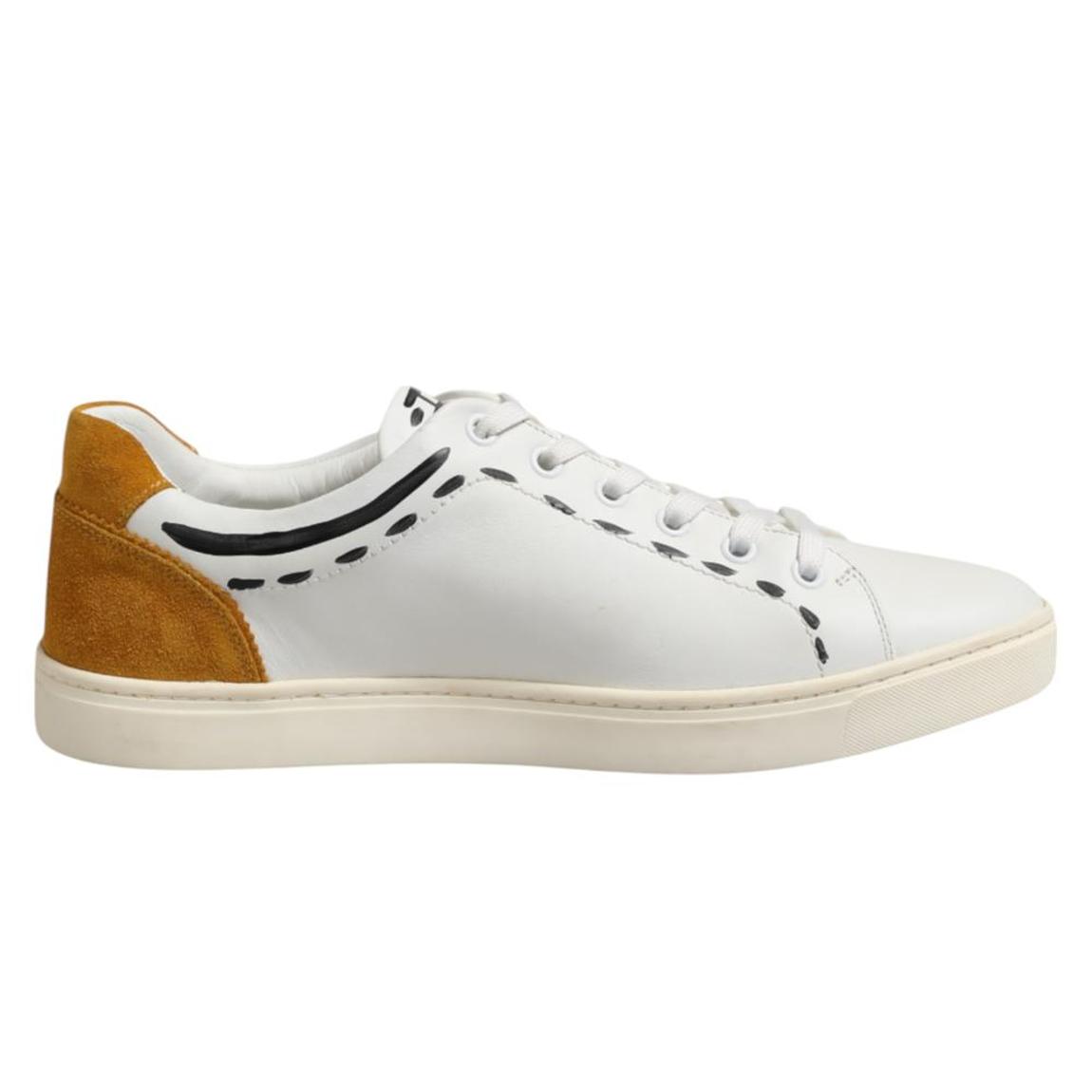 Leather Low Top Sneakers with Rubber Sole and Logo Details - White main product photo