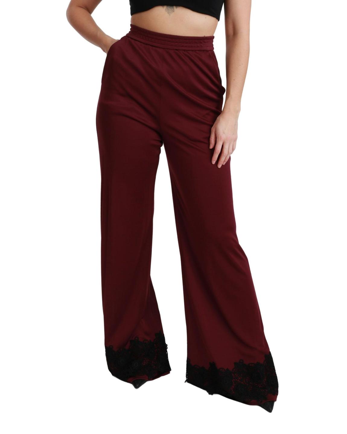 Wide Leg Pants Lace Detail Burgundy - Bordeaux Jeans main product photo