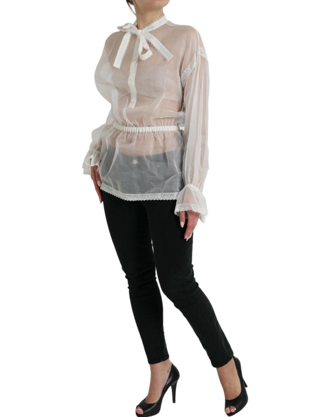 Organza Blouse with Lace Detail Wo - White Tops main product photo