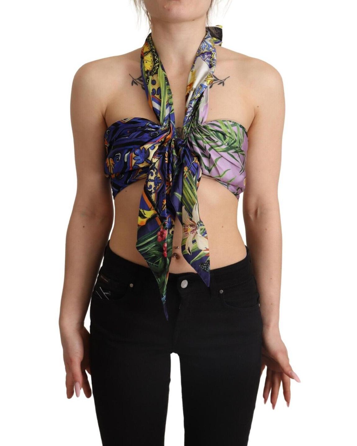Floral Print Silk Twill Scarf Wo - Multicolor Tops main product photo