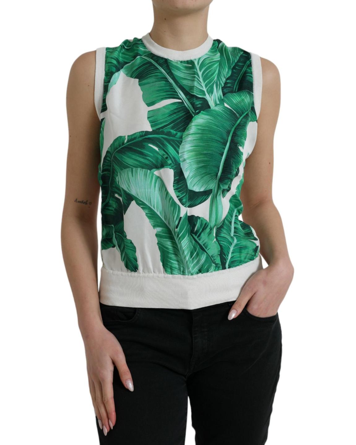 Sleeveless Banana Leaf Knit Top Wo - White Tops main product photo