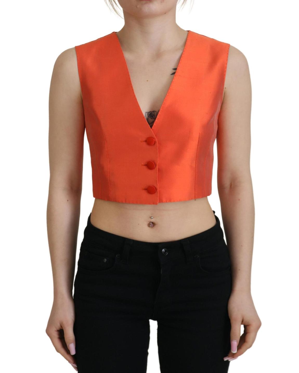 VNeck Sleeveless Cropped Vest Wo - Orange main product photo