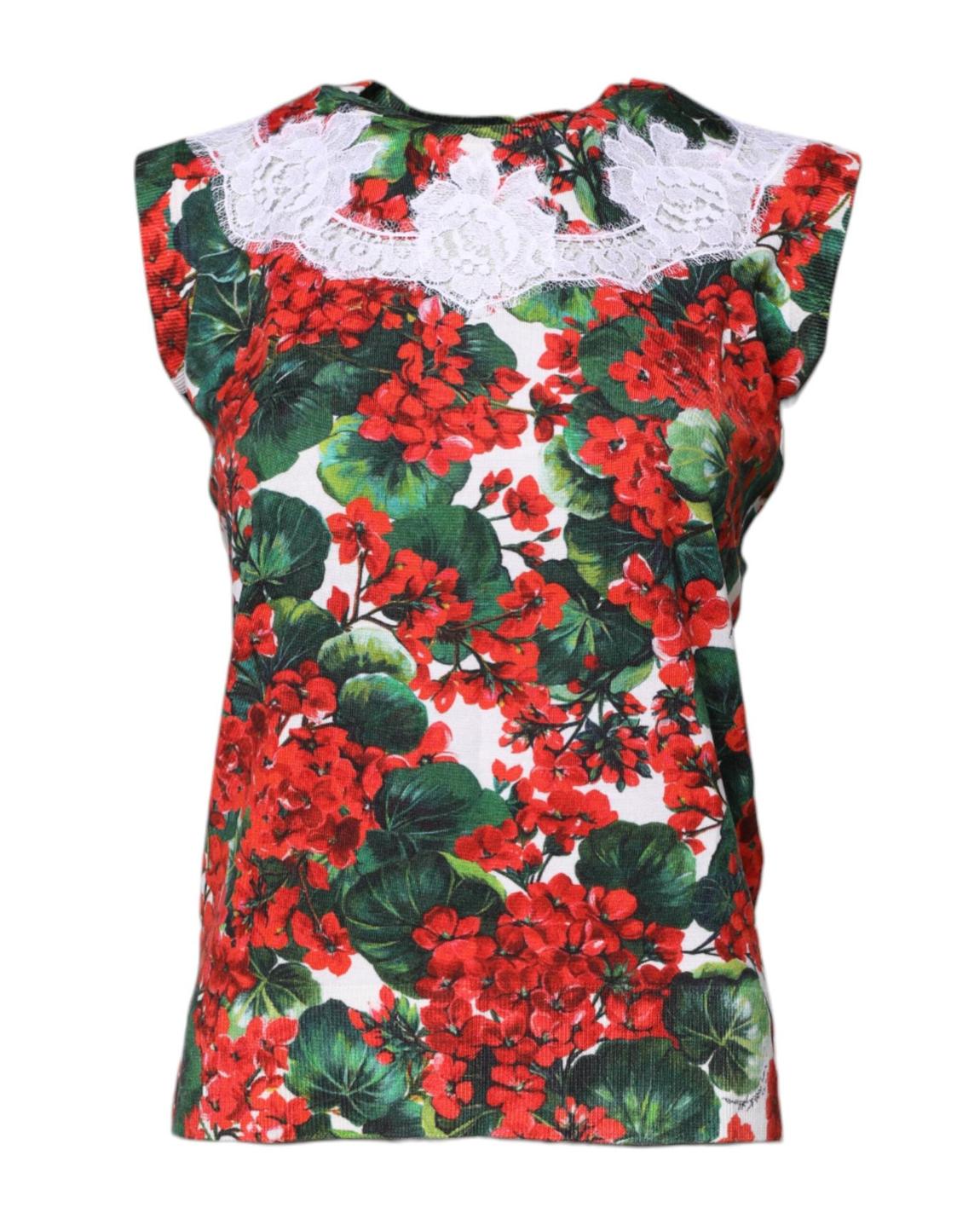 Floral Knit Top with Lace Detail - Multicolor Tops main product photo